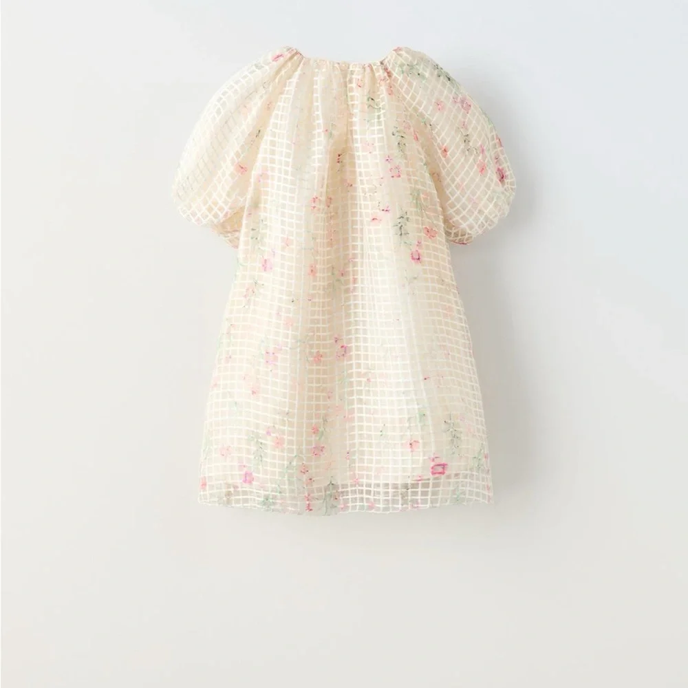 NWOT Zara Checkered Floral Organza Dress. Sizes 18-24 Months & 4 Years Available - Picture 1 of 6